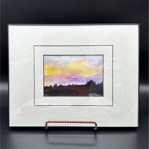 Watercolor Painting Evening Sky Purple Yellow Signed Original Wall Art J Scott